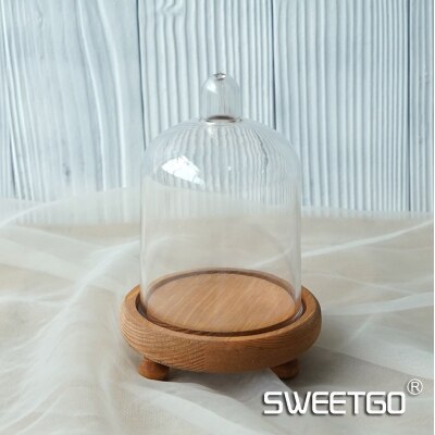 Sweetgo wood cupcake stativ miclandscape/konserverede blomst lysestager med pc kuppel fest leverandør til bryllup: Brun lav