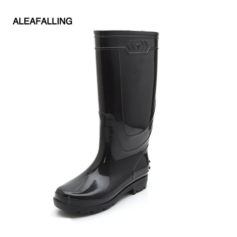 Aleafalling-Botas de lluvia de tendencia media pantorrilla para hombre, zapatos planos impermeables de PVC, botas de goma de lluvia alta para trabajadores de jardín M060