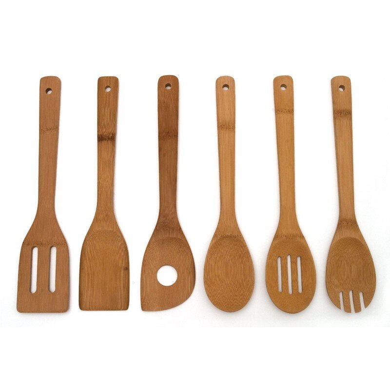 6 stuks/set bamboe lepels houten lepel bamboe keuken kookgereedschap soep theelepel spatel lepels set goed