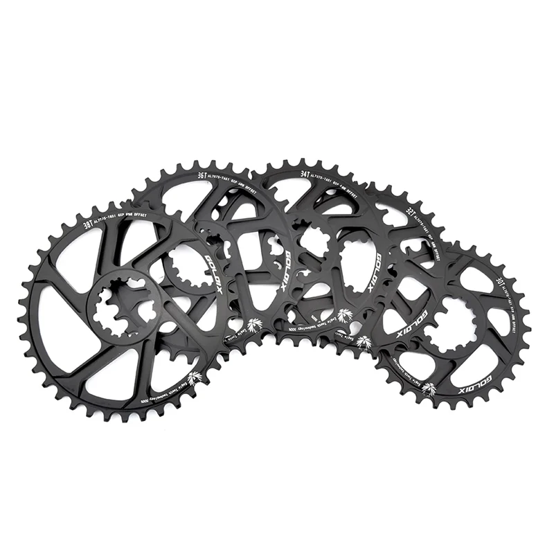 GOLDIX para plato de bicicleta de 3 clavos 0/3/6mm Offset 30/32/34/36/38T rueda de cadena de bicicleta MTB para XX1 X9 XO X01 G X NX Direct Mo