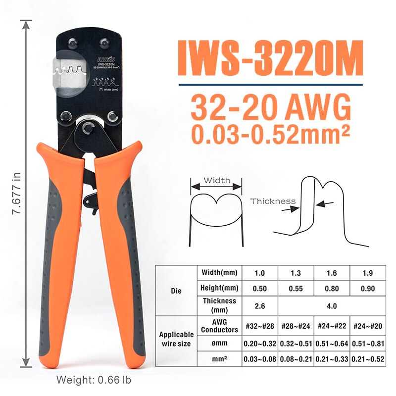 Iwiss iws -3220 460 stk crimptænger mini crimper værktøj til jst dupont terminal smalle stikben 0.08-0.5 mm²awg 32-20