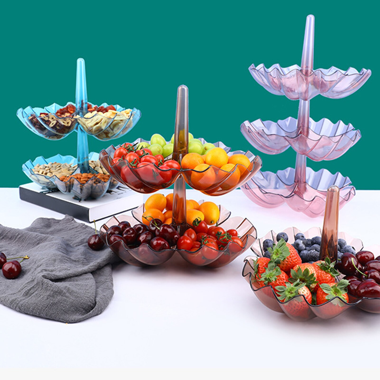Multi Tiers Plastic Plaat Fruit Bowls Decoratieve Party Desserts Noten Houder