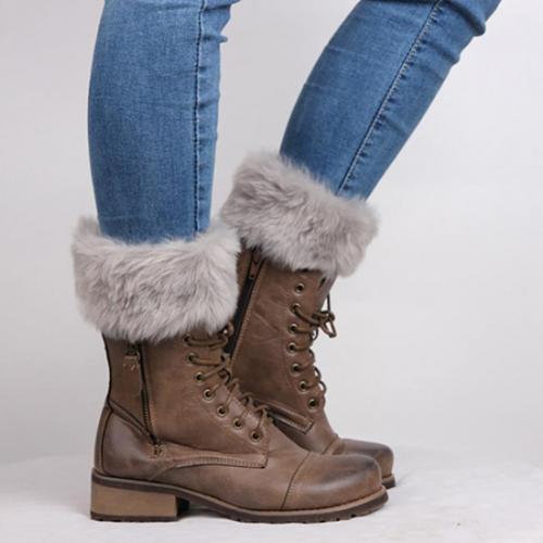 1 Paar Herfst Winter Vrouwen Breien Beenwarmers Mode Effen Kleur Elastische Harige Geribbelde Boot Manchetten Boot Toppers Been warmers: Light Grey