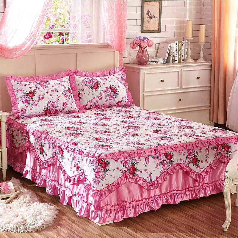 Luksus pastoral sengetæppe europæisk stil sengetæppe polyester bomuld seng nederdele blomster farverige sengeforinger 150 x 200cm queen size