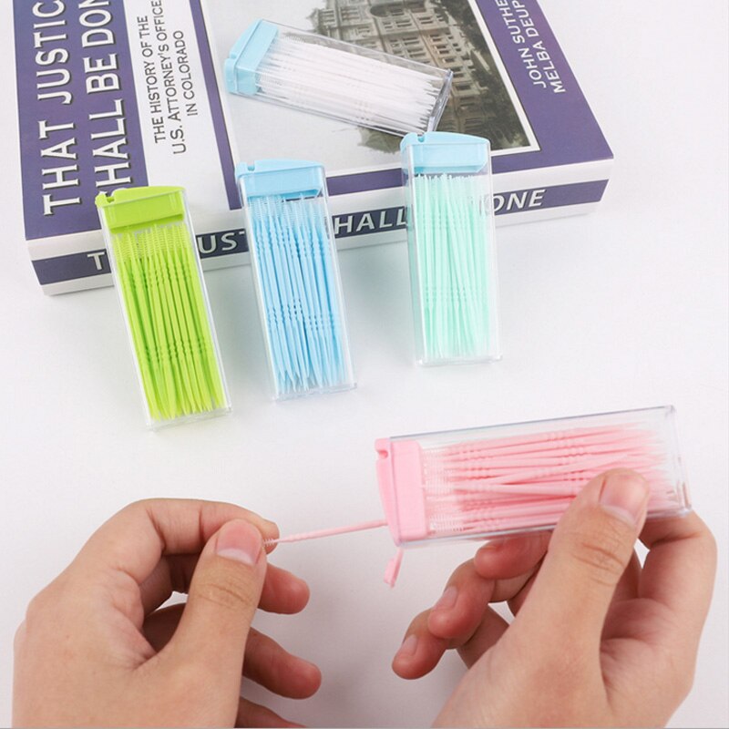 Travel Accessories Floss Sticks Teeth Cleaning Tools Disposable Random Color Portable Plastic Toothpicks Two-head 50Pcs