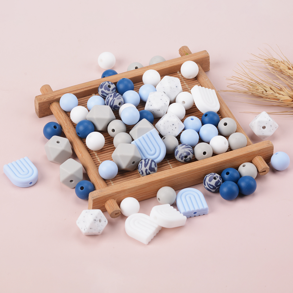 LOFCA Hexagonal arch round loose silicone beads for silicone necklaces DIY silicone teething necklaces silicone beads BPA free