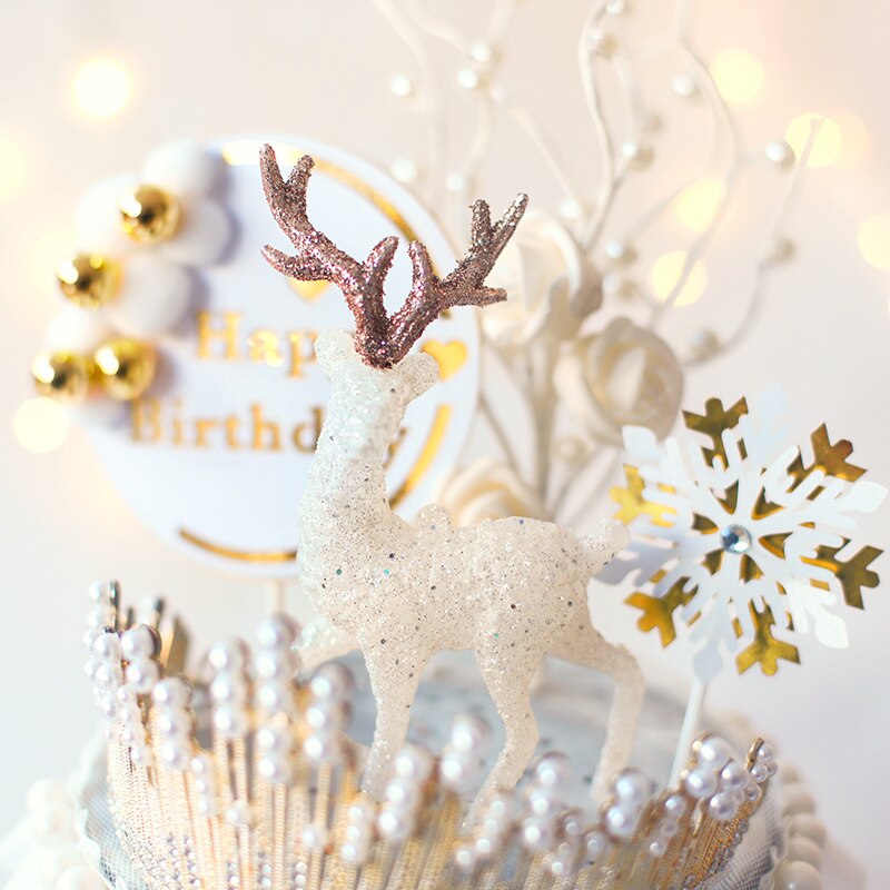 yarn Christmas Tree Elk Snowflake Cake Topper for Birthday Party Decor Star Baking Supplies Dessert