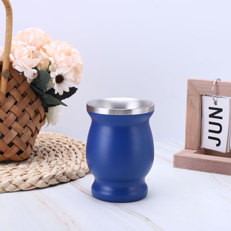 Unisex Yerba Mate Teacup, 8oz Solid Color Stainless Steel Insulation Cup with Straw Brush for Household Office