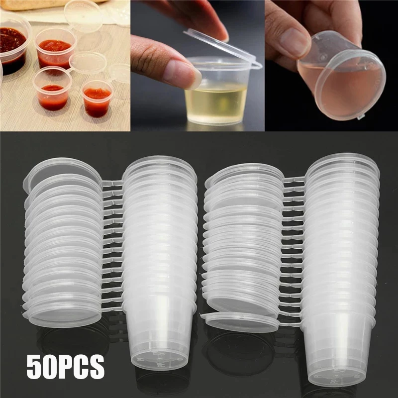 Pots de Sauce en plastique avec couvercles, 50 pièces, tasse de Sauce alimentaire, conteneurs d'emballage jetables anti-fuite, pansements à salade, condimento