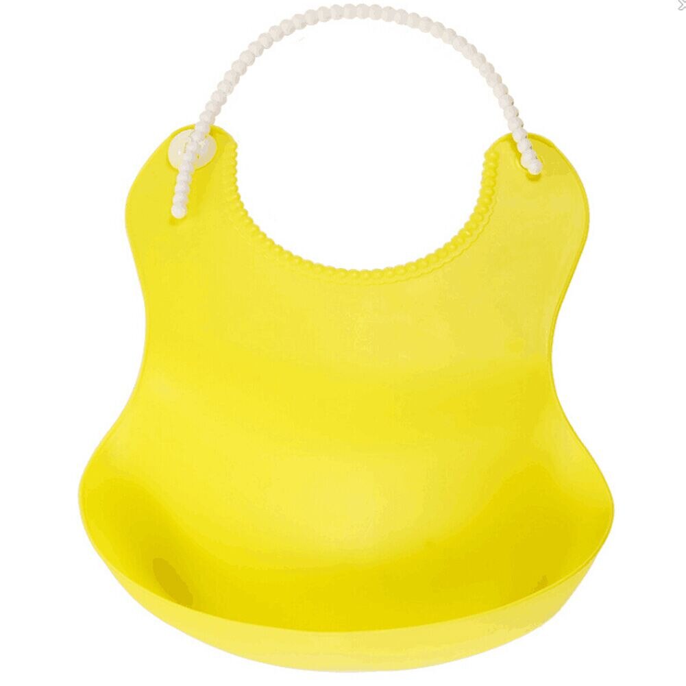 Babero suave impermeable de silicona para bebé, recogedor de migas enrolladas lavable, para alimentación, TPE, compacto, seguridad atractiva: Amarillo