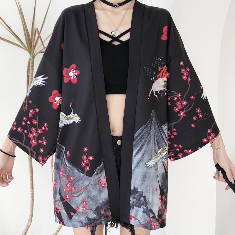 Kimono japonés Retro Samurai, cárdigan de gasa Haori ukiyo-e con estampado Floral para mujer, ropa de calle para Cosplay: Color 1