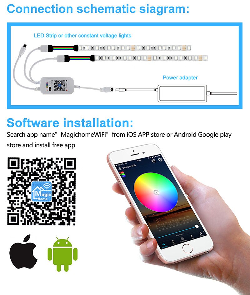 RGB LED Controller DC5-24V WiFi Music Smart APP Controller Double Output 24key IR Remote Controller For 5050 3528 RGB LED Strip