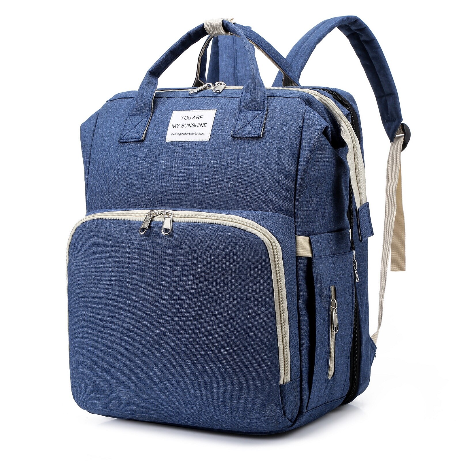 Portable Folding Baby Backpack Bed Multifunctional Bed Mid-Bed Mother And Baby Bag Portable Large Capacity Bag: Deep Blue