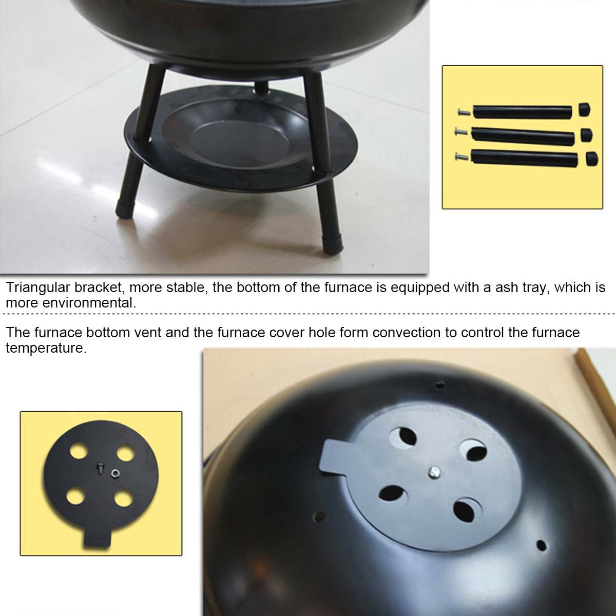 Houtskool Bbq Grill 15 Inch Indoor Barbecue Kachel Thuis Outdoor Camping Reizen Draagbare Houtskool Fornuis Met Vent Keuken Bbq Gereedschap