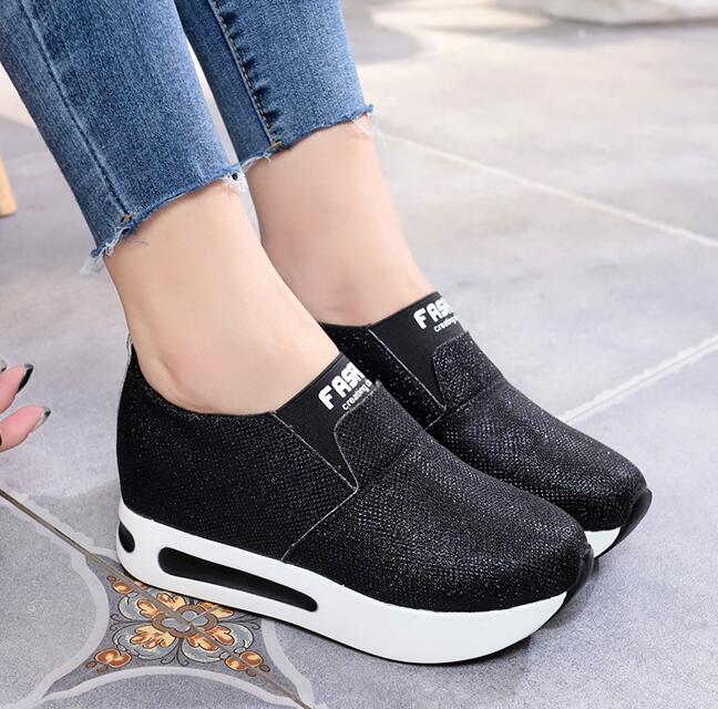 Women shoes ladies Flat Thick Bottom Shoes Slip On Ankle Boots Casual Platform Sport Shoes обувь женская кросовки g589: Black / 5