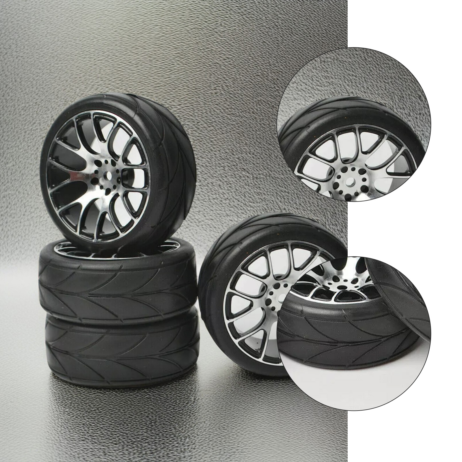 1/10 4 STKS Aluminium RC Wielen & Banden Set met Lichtmetalen Velgen - Lichtgewicht Prestaties Upgrade onderdelen voor On-Road Toerwagens