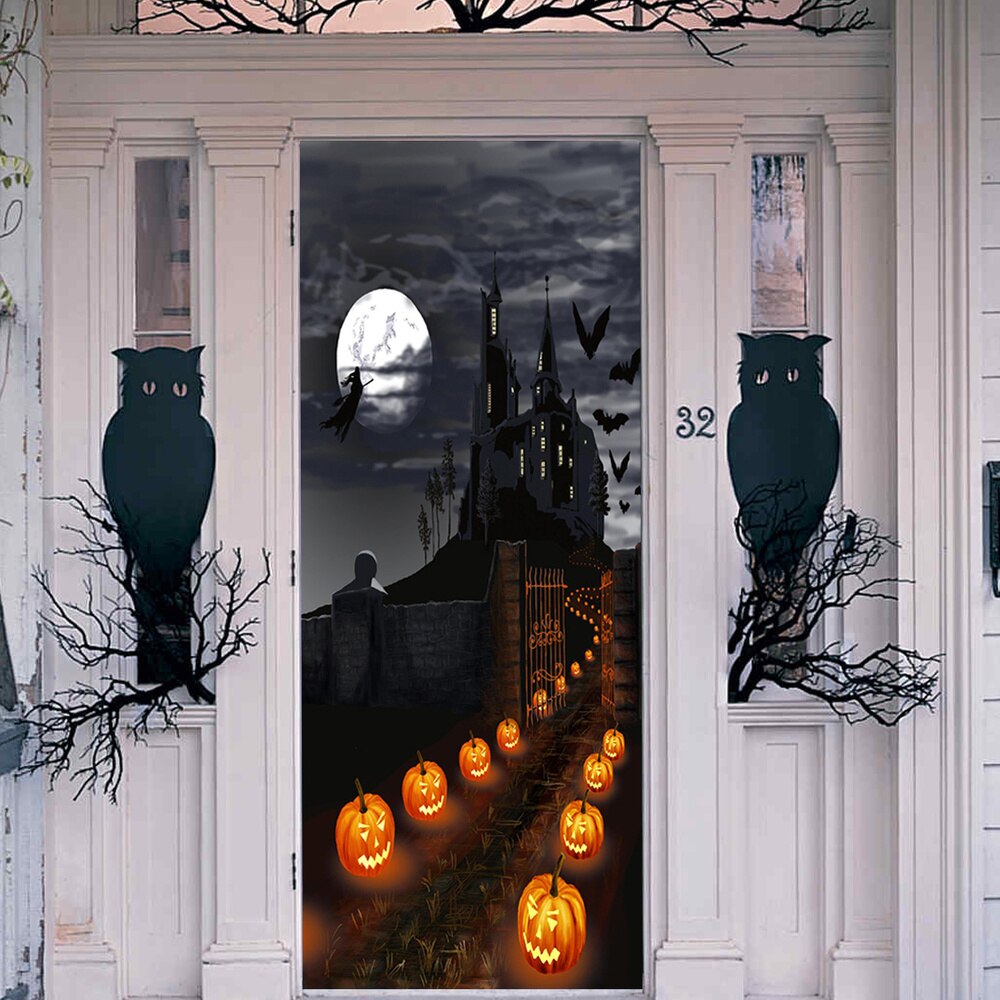 2 Stks/set Van Halloween Deur Sticker Deur Sticker Renovatie Pvc Deur Sticker Sticker Deur Decor Voor Dooor