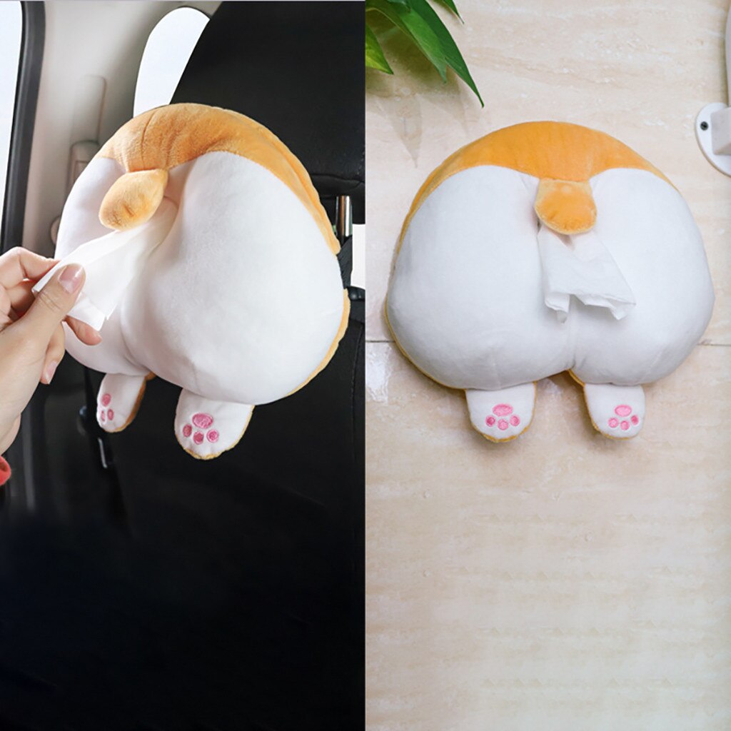 Car Tissue Box Cartoon Car Tissue Holder Seat Back-mounted Tray Cat Corgi Butt Tissue Dispenser Auto Car Interior Decoration