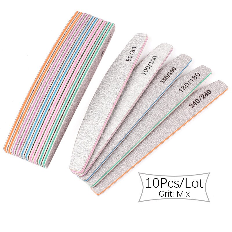 5pz/10pz lime per unghie colorate per barche in carta vetrata 80/100/150/180/240 tampone di carta vetrata grigia smeriglio bordo manicure accessori per unghie: 10pezzi mescolare Grit
