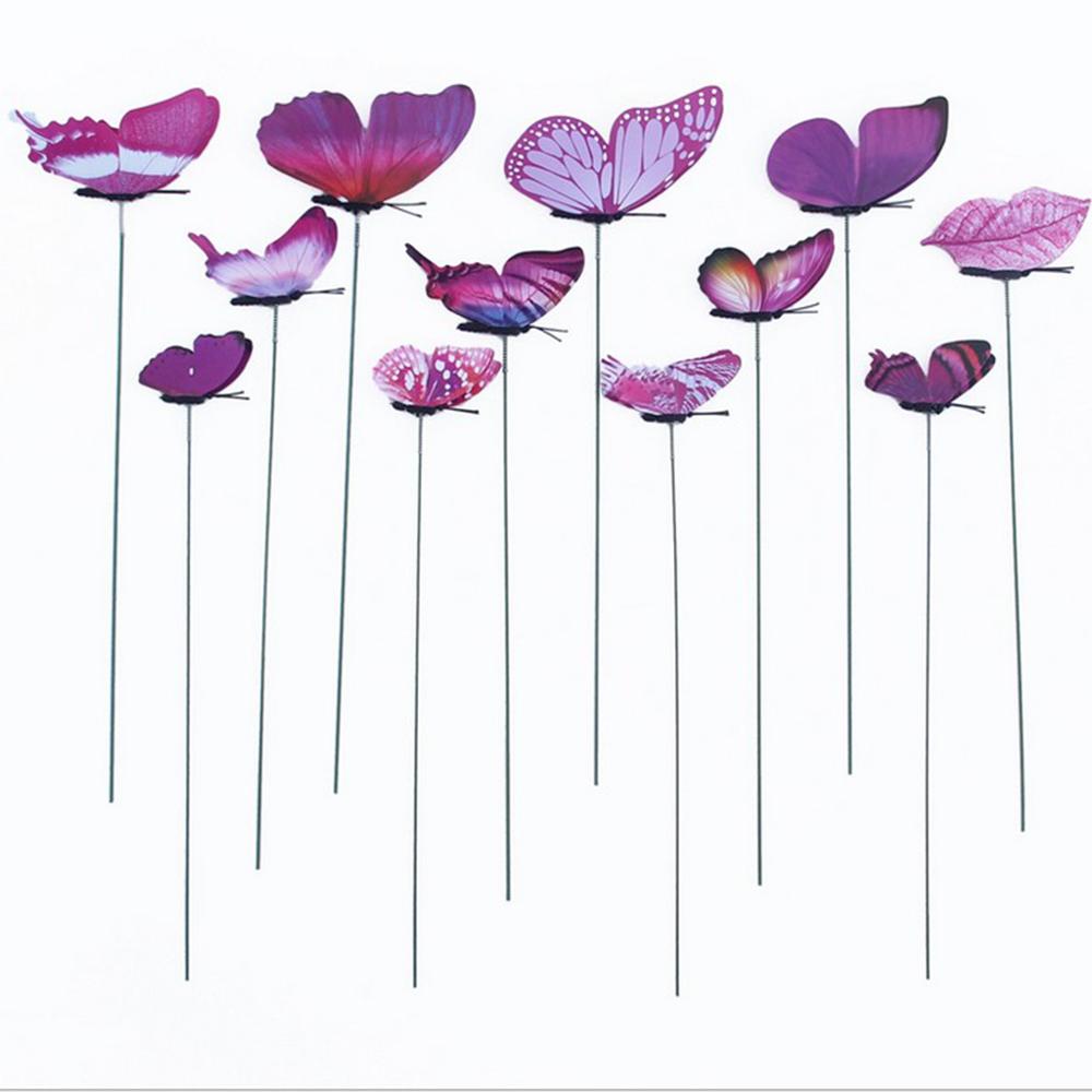 12Pcs Waterproof Butterflies Stakes Butterfly In Stick Decorative Garden Ornaments for Home Party Outdoor Yard Patio Decoration: Purple