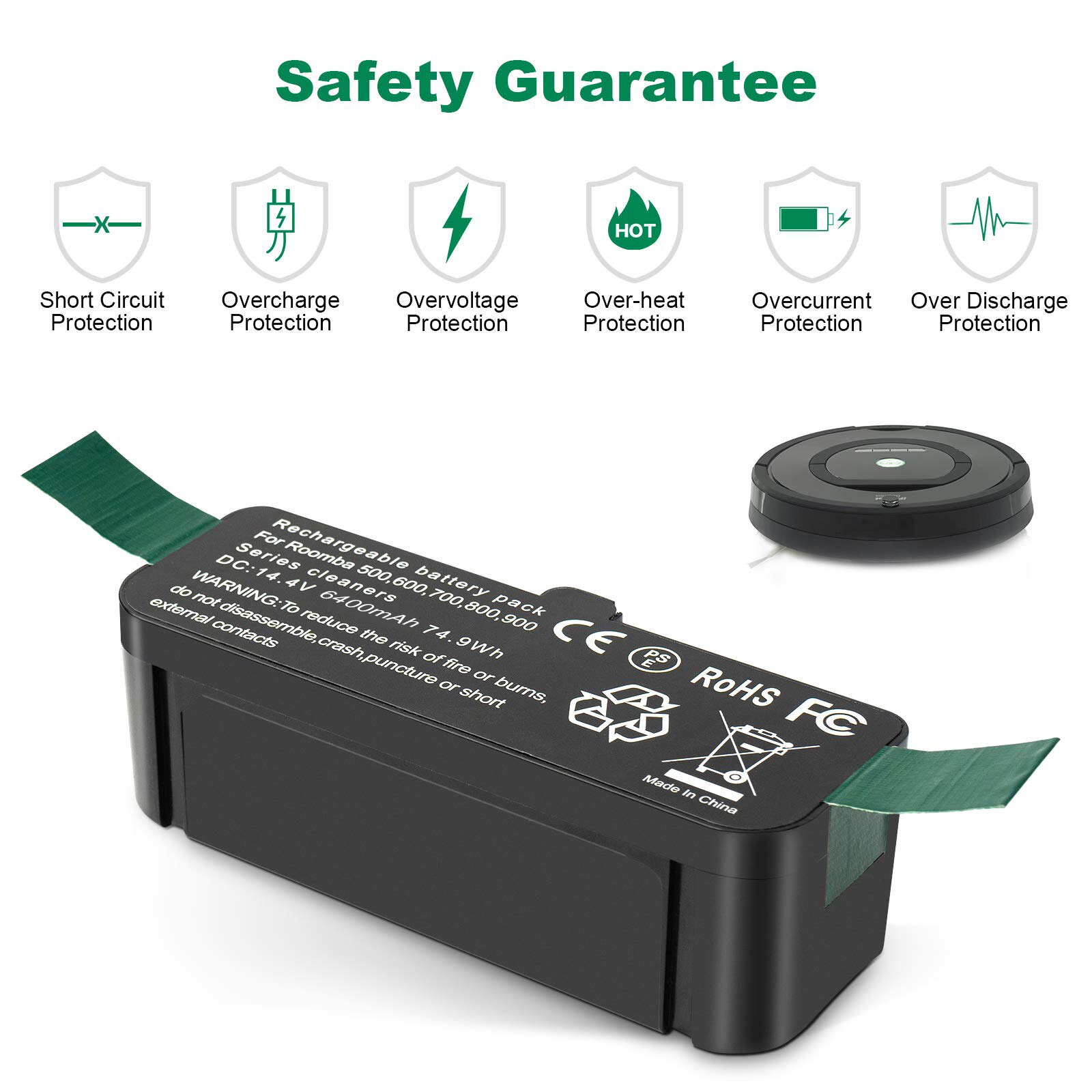 6.4Ah 5.0Ah 14.4V Batería de Repuesto para Roomba 500 510 520 530 532 535 540 545 550 552 555 560 562 570 580 585 600 610 620 630 650 660 700 760 770 780 790 800 870 880 900 970 980 aspiradoras de la serie