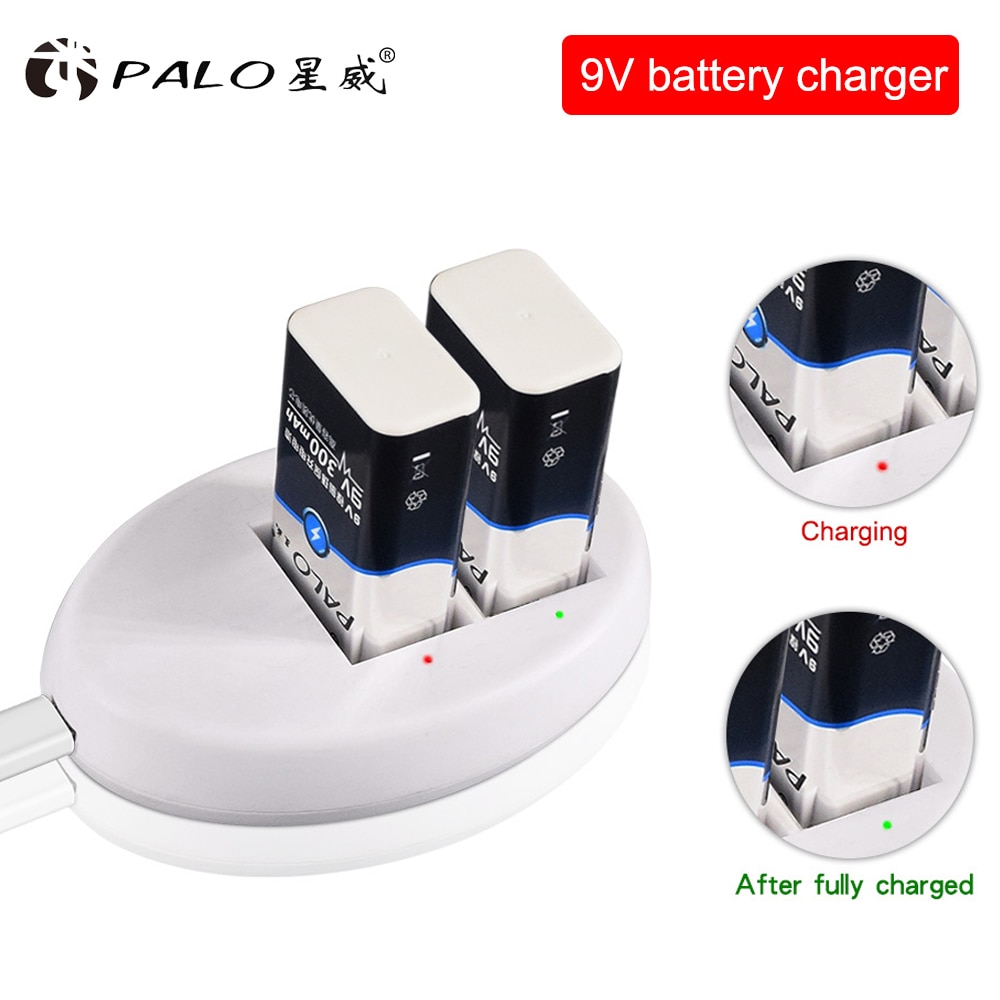 PALO dual slot 6F22 9V battery charger usb charger smart LED display for 9V lithium nimh nicd rechargeable batteries
