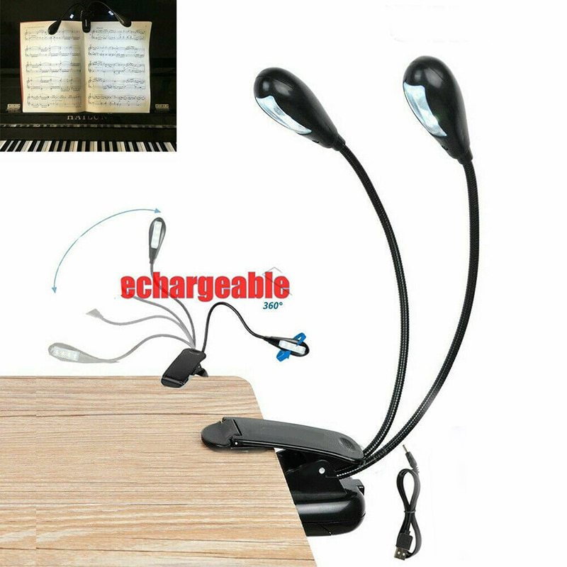 USB Double Pole LED Desk Lamp Mini Eye-care Table Lamp Dual Flexible Double Goosenecks Clip-on Arm Study&Music Desk Light