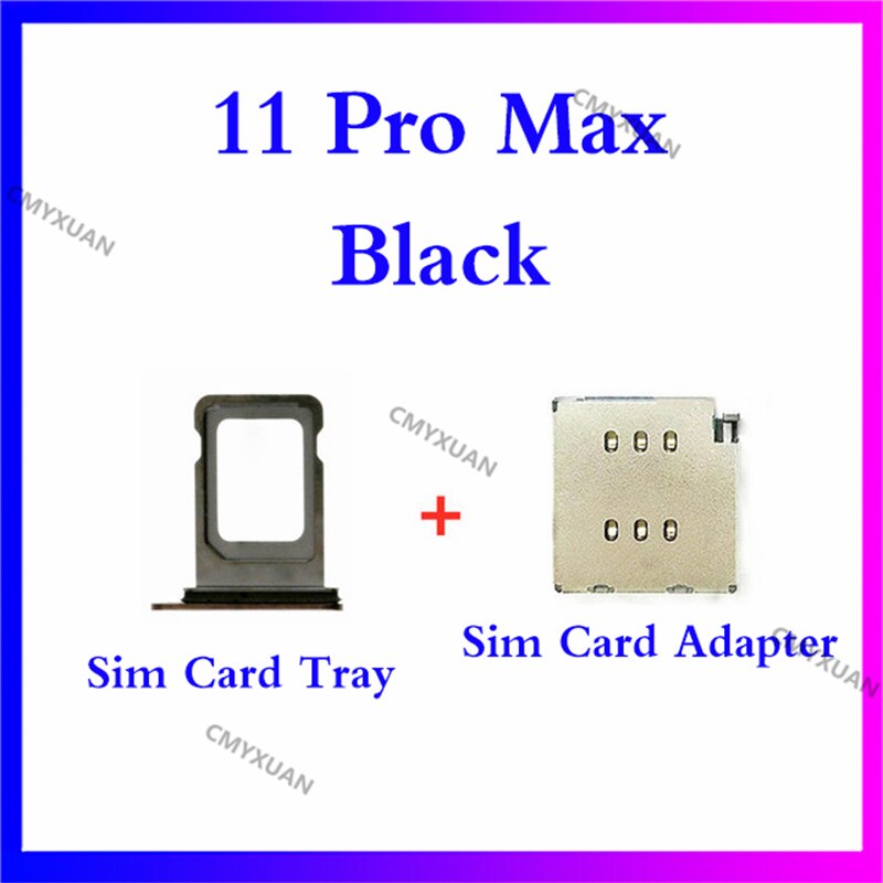 1set for iPhone 11 Pro /11proMax Dual SIM Card Reader +SIM Card tray Holder Slot Adapter Replacement: Black 11 Pro Max