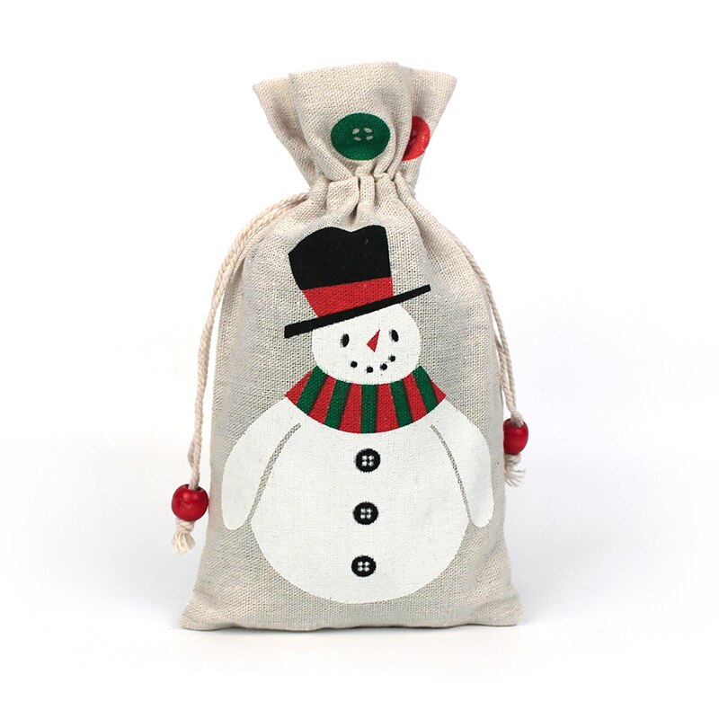 13*23cm prezent na Boże Narodzenie torba Santa Gingerbread Man bawełna worek jutowy na worek cukierków torba na biżuterię prezent na Boże Narodzenie torba ze sznurkiem: Snowman bag / 10 PCS