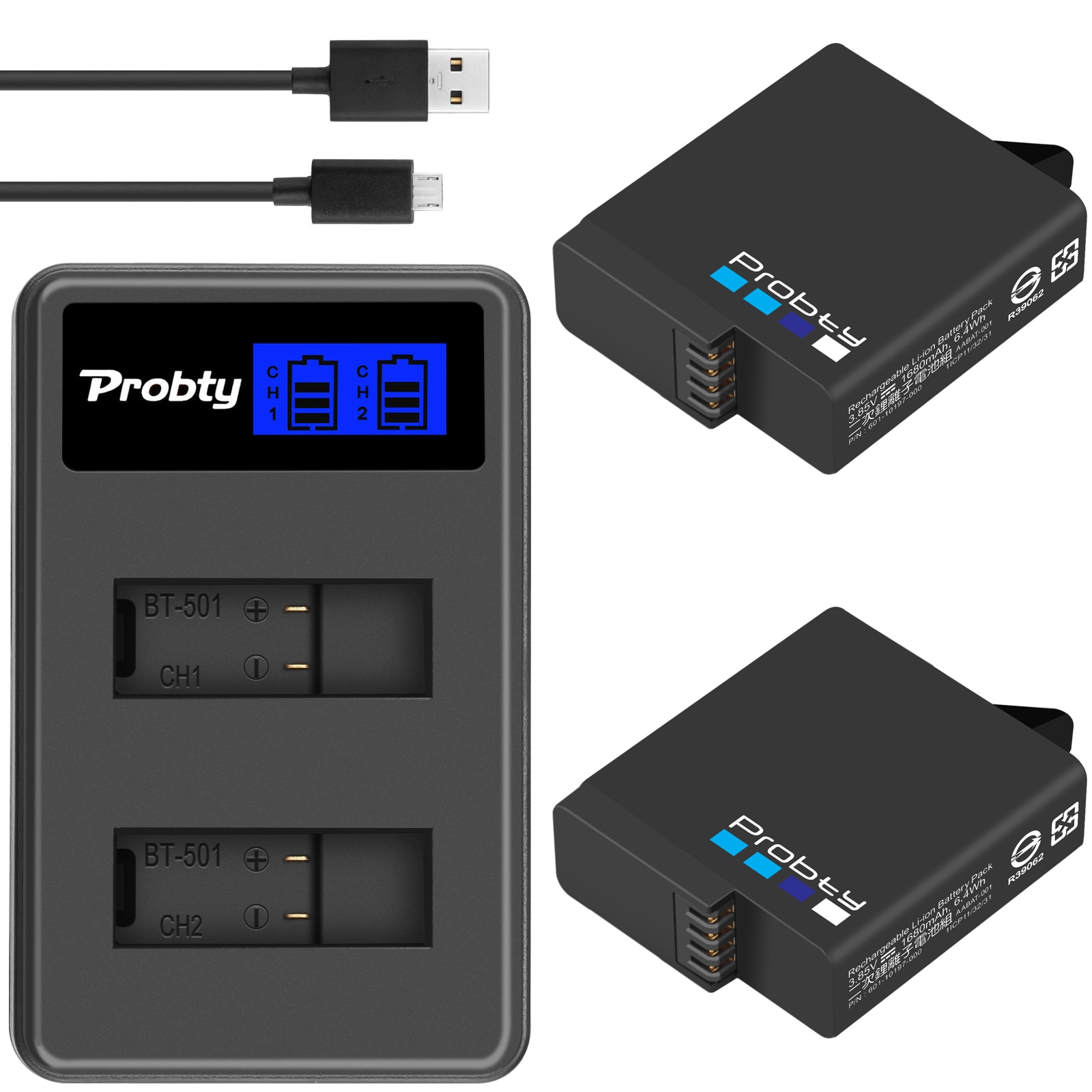 2 stk 1680 mah batteri gopro hero 5 hero 6 hero 7 sort bateria akku til gopro hero 5 6 7 hero 5 ahdbt 501 batteri