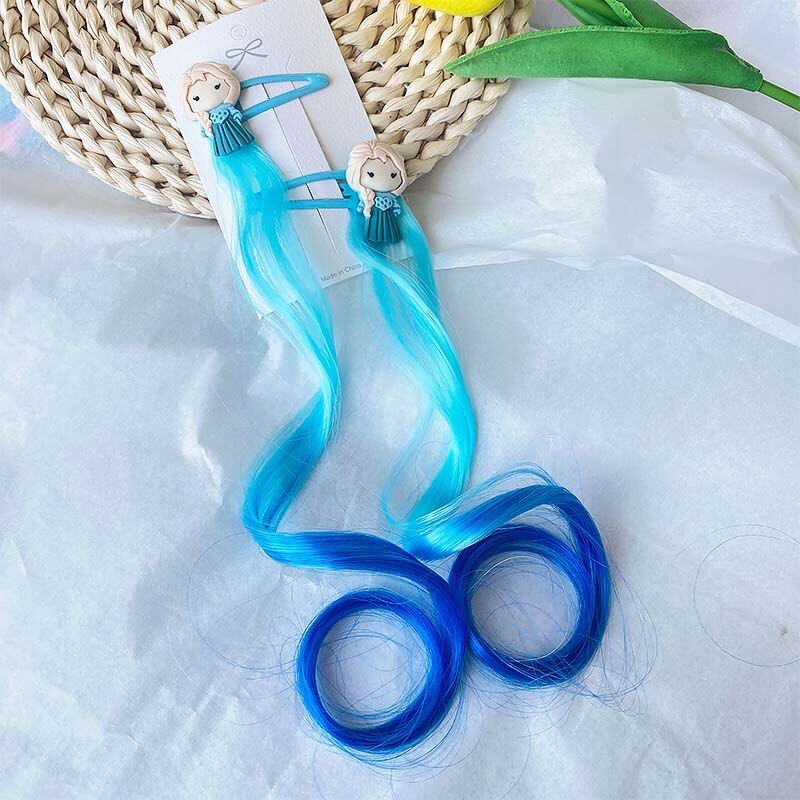 1-2 pz ragazze parrucche colorate coda di cavallo ornamento per capelli principessa fiocchi fasce elastici copricapo treccia regalo per bambini accessori per capelli: NO.6  1 pair