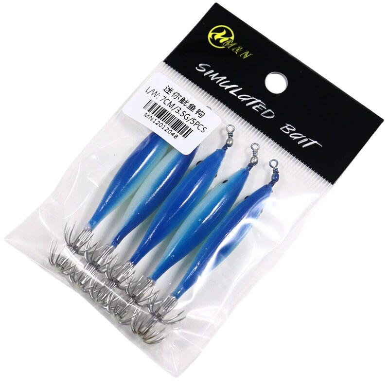 5 unids/bolsa anzuelo luminoso de calamar 7cm anzuelo de calamar brillante anzuelo de pesca de sepia pequeño Señuelos de Pesca de Mar cebo de pesca: Azul