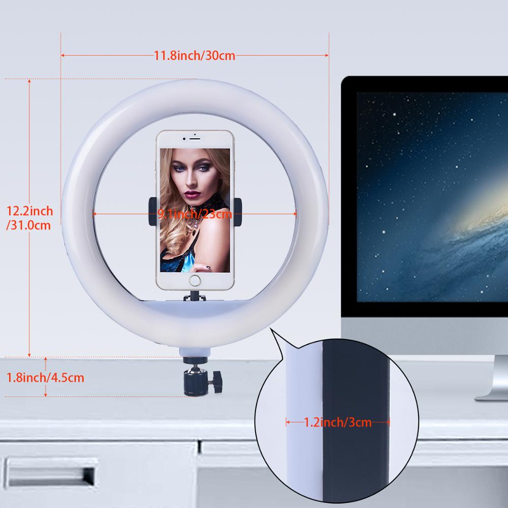 fosoto 12 inch 3000-6500K Photography LED Ring Light Dimmable Ring Lamp Lighting With Remote Tripod For Selfie Makeup Video