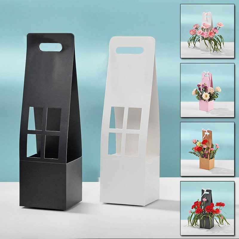 Foldable Flower Box Portable Waterproof Paper Packing Bag Handmade Bouquet Basket Florist Fresh Flower Carrier Bag Wedding