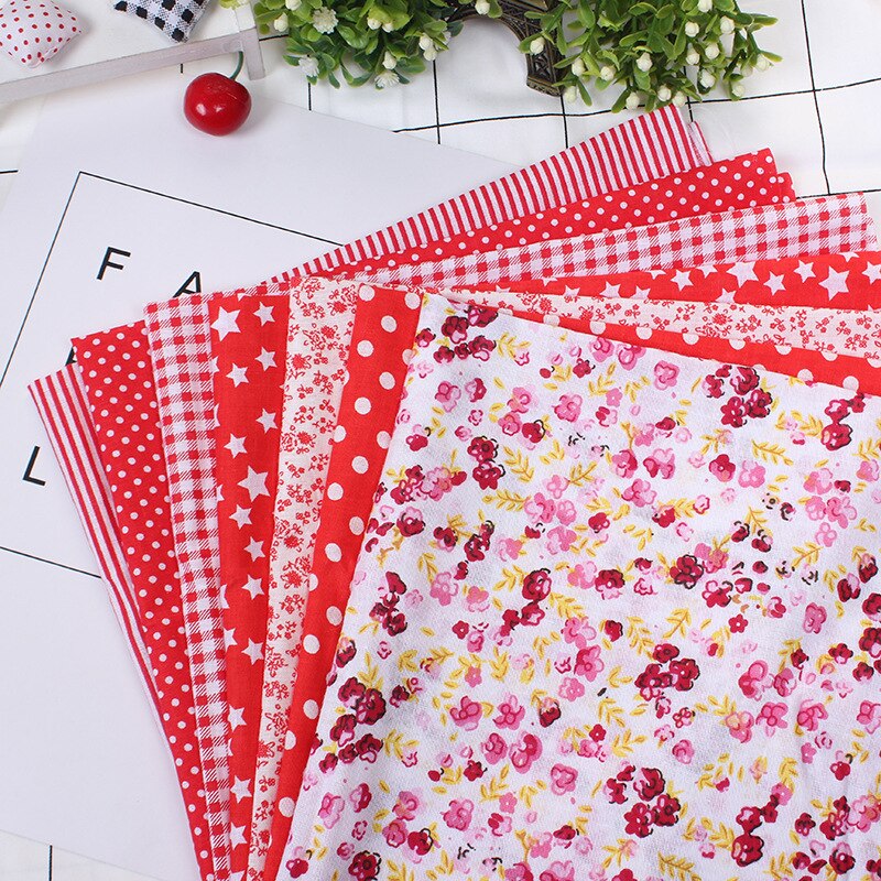 7 Sheet 50*50cm 100% Cotton Mixed Style Floral Print Fabric Cloth Material beautiful DIY Sewing Patchwork supplies home decor: red