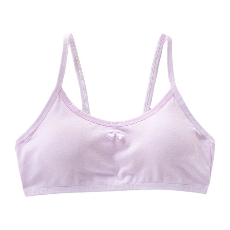 Puberteit Meisjes Spaghetti Band Ondergoed Snoep Kleur Strik Padded Draadloze Beha: Paars