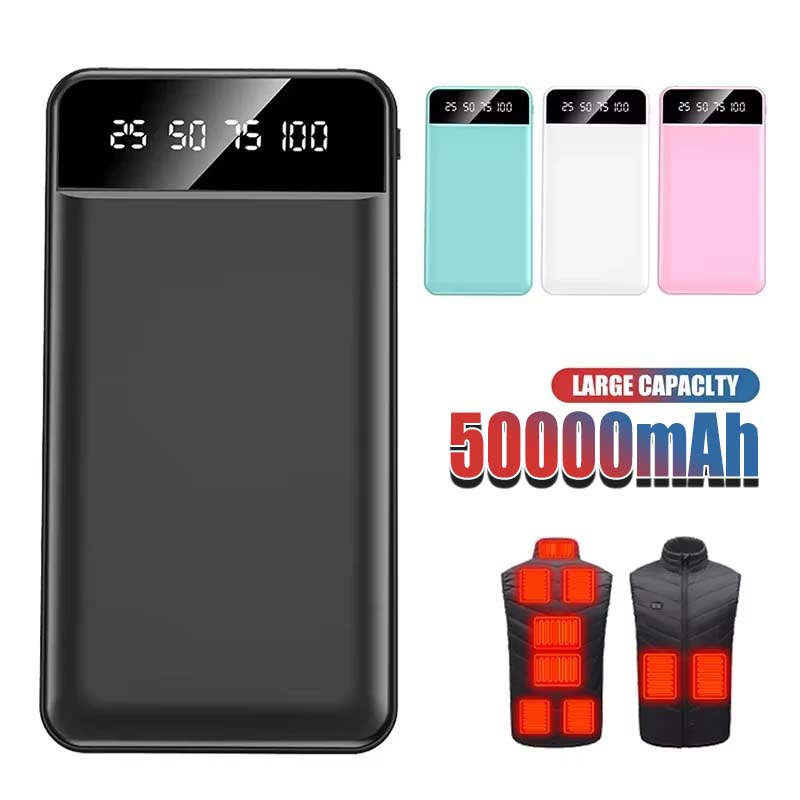 50000 mAh Power Bank Dubbele USB-uitgang Snel opladen Led-display Externe batterij 5 v / 2a Verwarmingsjas Lichtgewicht batterij