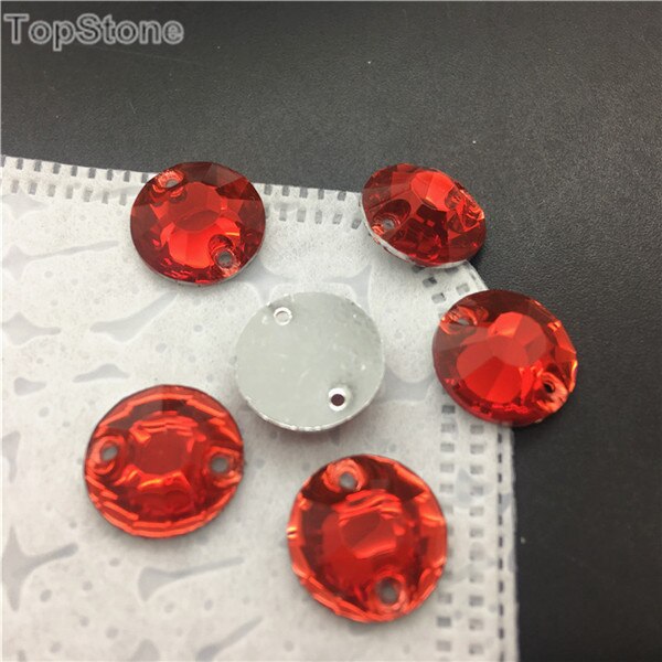 TopStone Lt Siam Rode Kleur Mix Maten Vormen Hars Naai Plaksteen Acryl Gems Strass Kristal en Stenen Voor jurk: 12mm Xilion 100pcs