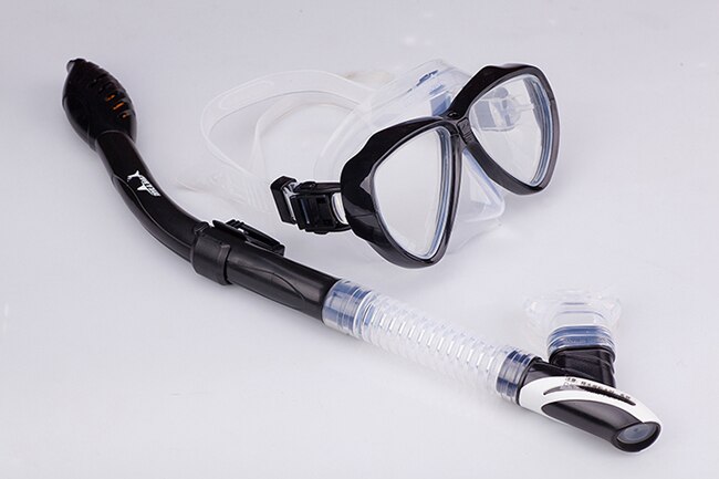 Zwemmen duiken scuba anti-condens bril siliconen masker snorkelbril + snorkelset: Zwart