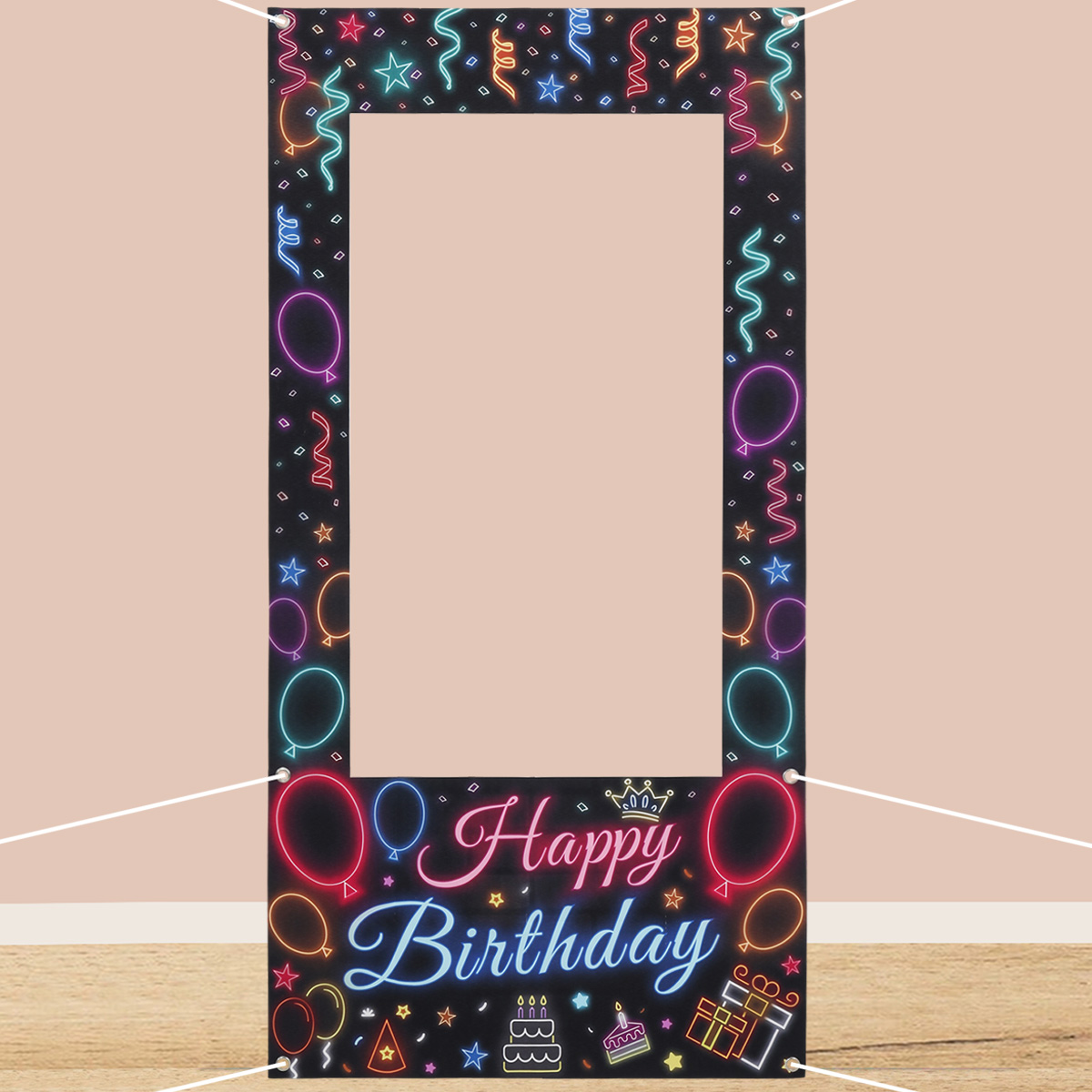 Marco de fotos de vinilo para cumpleaños, herramientas de fotografía que brillan en la oscuridad, decoraciones para de cumpleaños, suministros fluorescentes para , 1 ud.