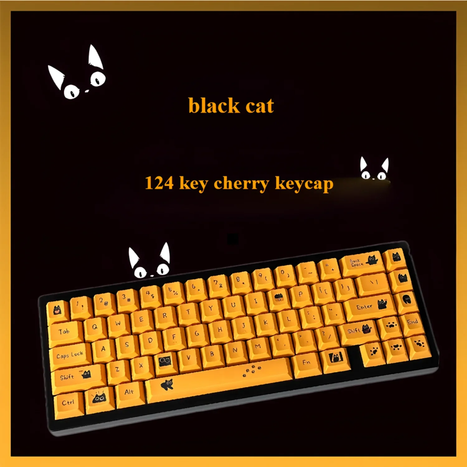 Black Cat Cherry Keycap Set 120-toetsen PBT Leuke oranje zwarte Cat Keycaps voor mechanische toetsenborden
