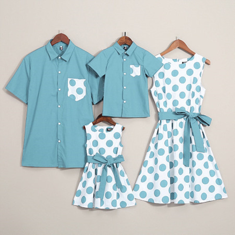 Family Matching Clothes Mother Daughter Dresses Father and Son Outfits Girls Dots Dress