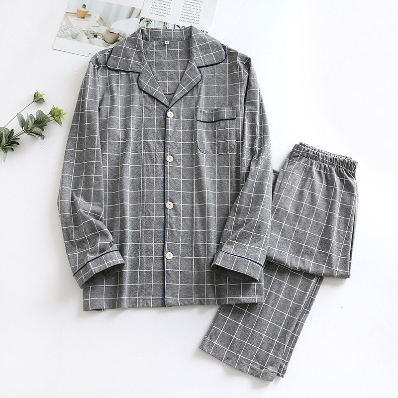 Klassieke Plaid Mannen Pyjama Sets Herfst Katoenen Pyjama Nachtkleding Nachtkleding Voor Mannen Lange Mouw Casual Night Nachtkleding Pijama