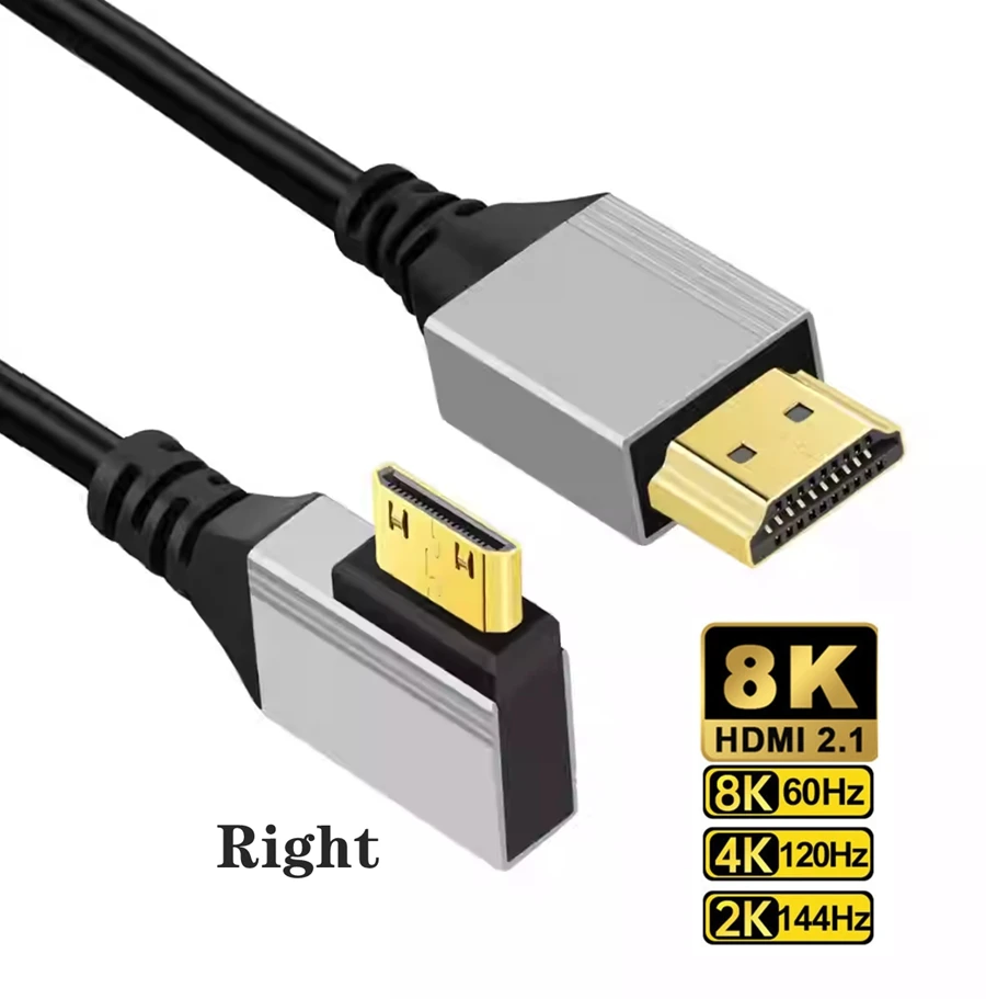 Cable Micro Mini HDMI a HDMI, compatible con ángulo de 90 grados, 8K, 5K, 2,1 V, para TV, PC, cámara Digital, tableta, Mini Cable Hdmi a Hdmi: Azul cielo / 1,5 m