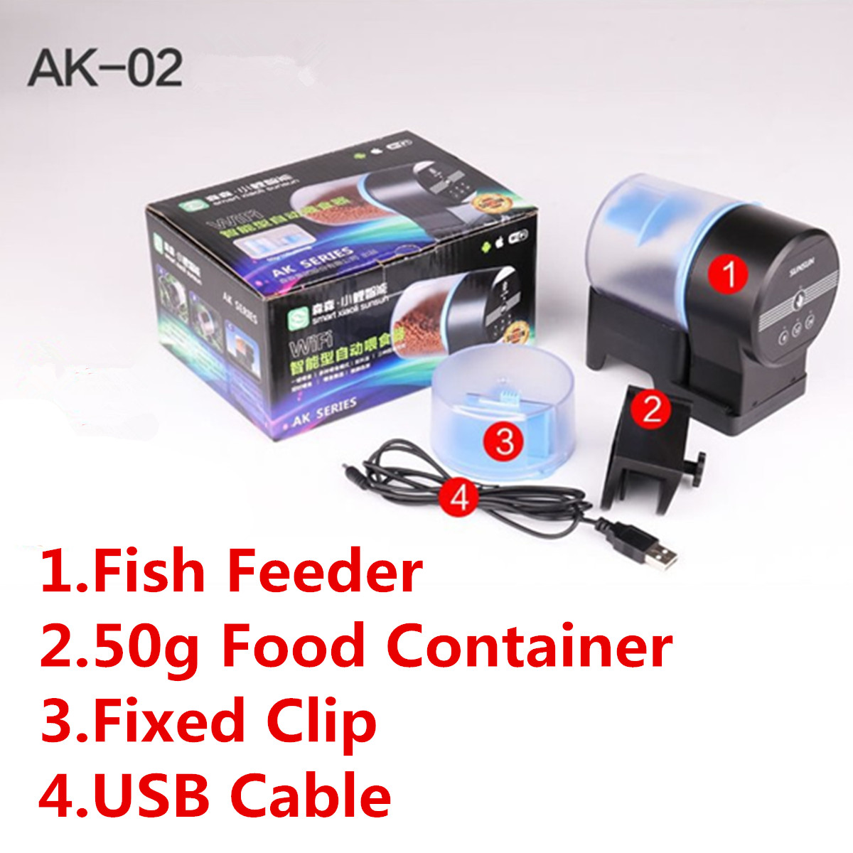 Akvarium automatisk tank fisk feeder elektronisk auto fiskemad dispenser 100g volumen 8/12/24 timer mad fodring sunsun: Ak -02