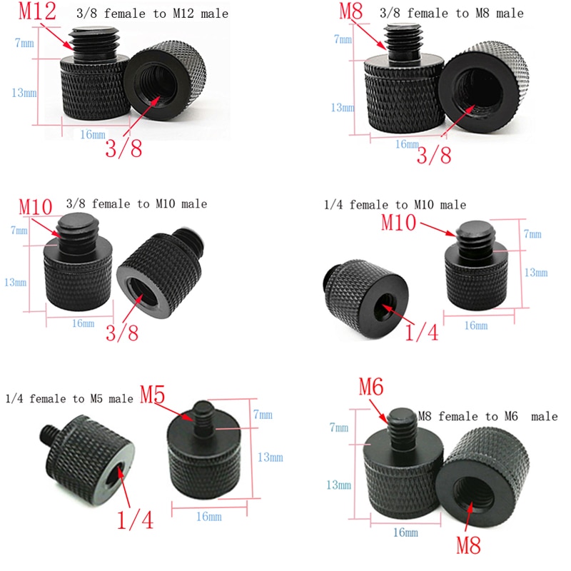 Vis de Conversion M6 M8 M10 M12 mâle à femelle 1/4 ou 3/8, accessoires pour appareil photo, trépied, vis à plaque à dégagement rapide