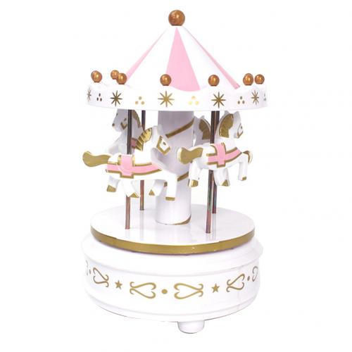 Carrousel de boîte à musique | Décor joyeux rond romantique, ornement pour d'anniversaire, boîtes à musique, décoration de maison: WHITE