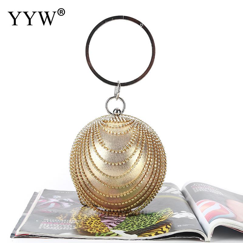 Sliver ball bag clutch Mini Tassels Clutch Diamonds Rhinestone Ring Handbag Clutches Round Ball Evening Bags For Women: gold 2