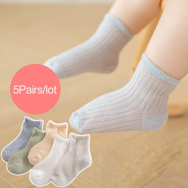 5Pairs/lot 0-3T Infant Baby Socks Solid Color Cotton Mesh Cute Newborn Boy Toddler Socks Baby Clothing Accessories