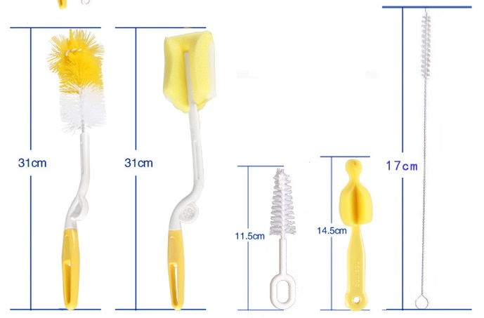 5 Stks/partij 360 Graden Roterende Babyfles Borstel Pasgeboren Tepel Spons Nylon Wassen Cleaning Cup Willekeurige Kleur